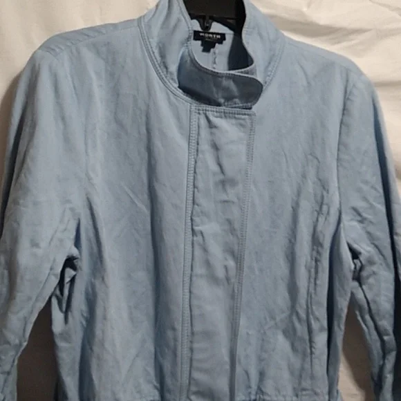 SALE! Worth New York Tiffany Blue Long Belted Jacket Sz.L Gently Worn - Picture 6 of 14